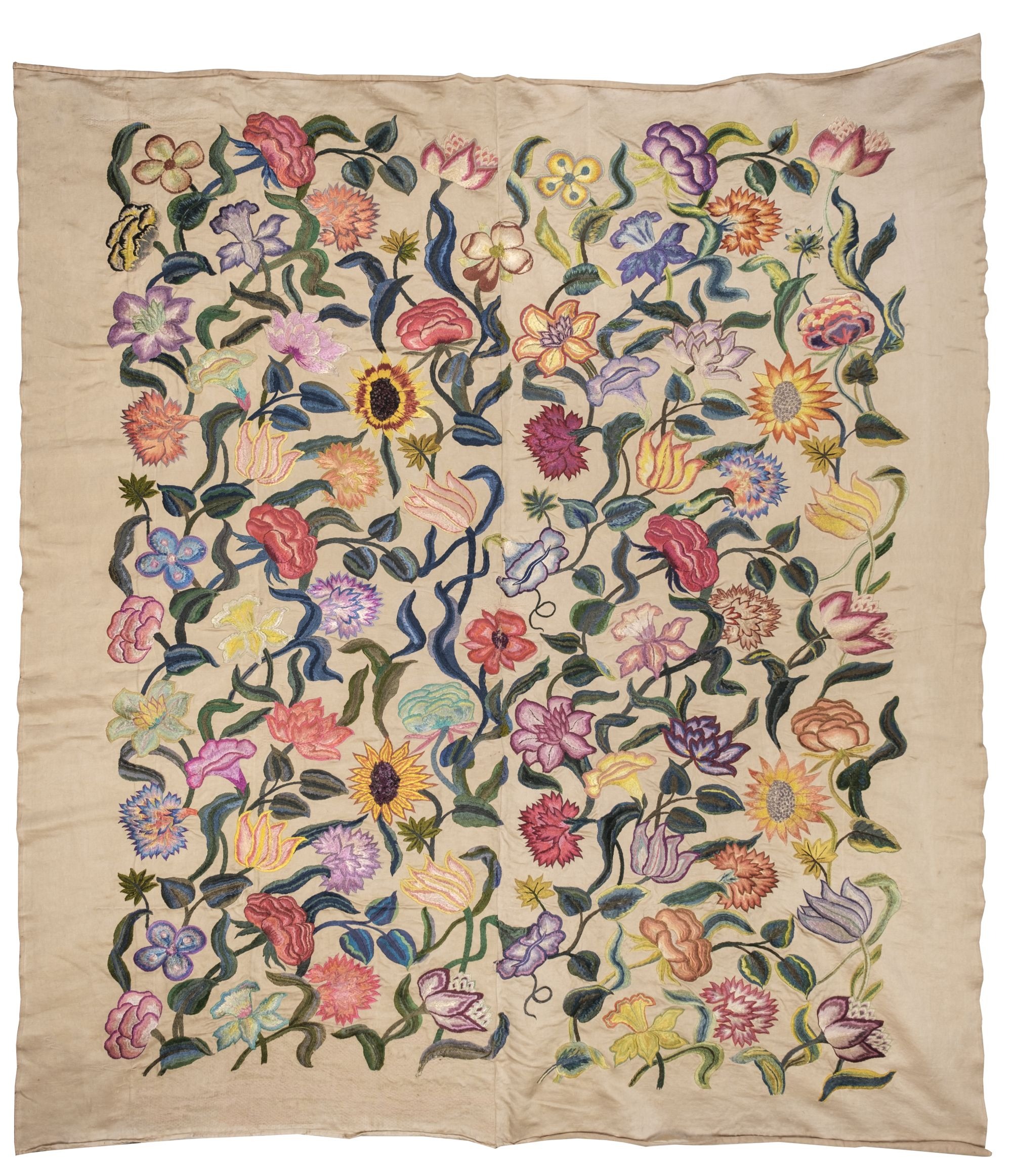 A floral needlework panel.