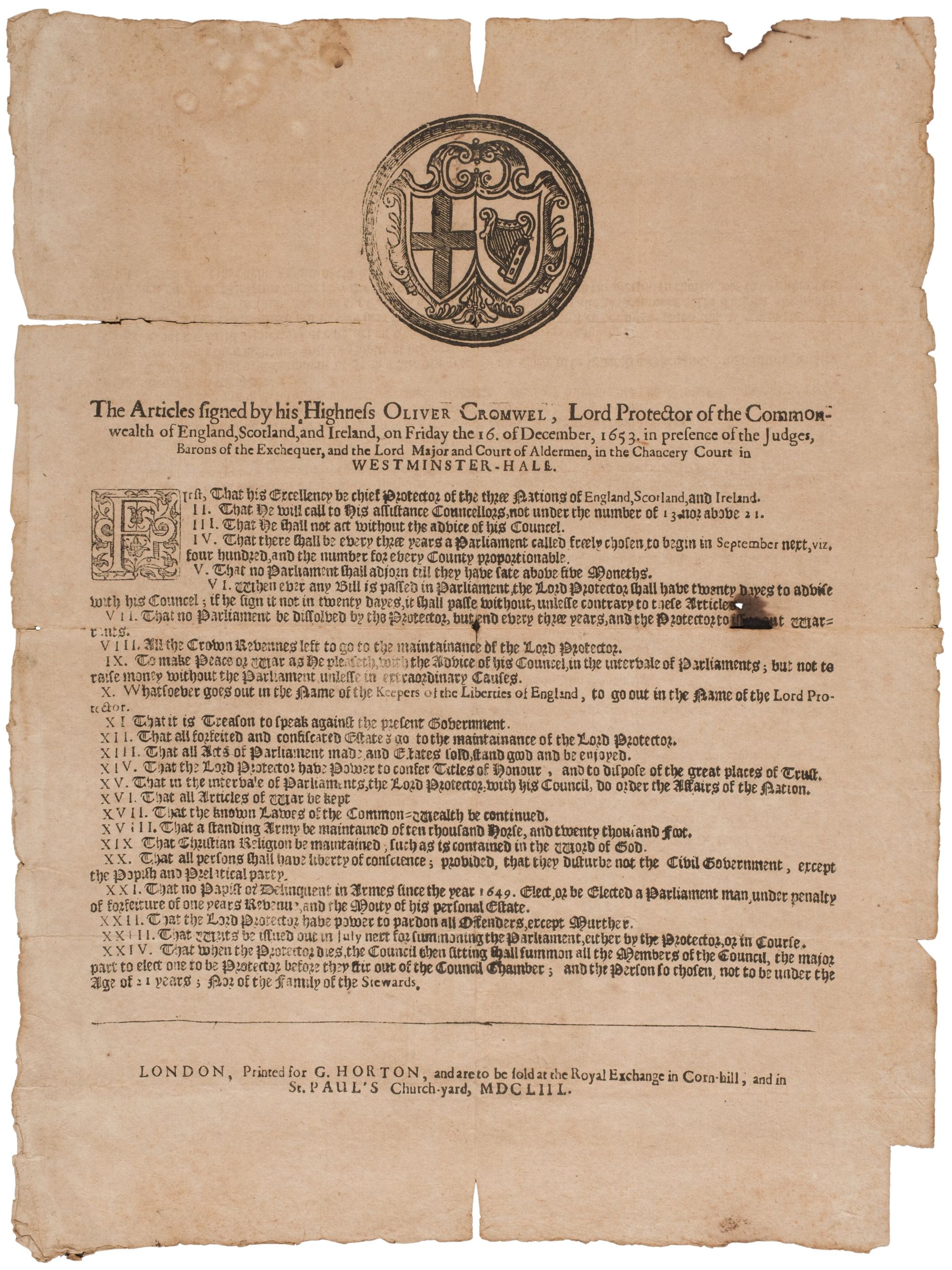 A Cromwellian Instrument of Government.