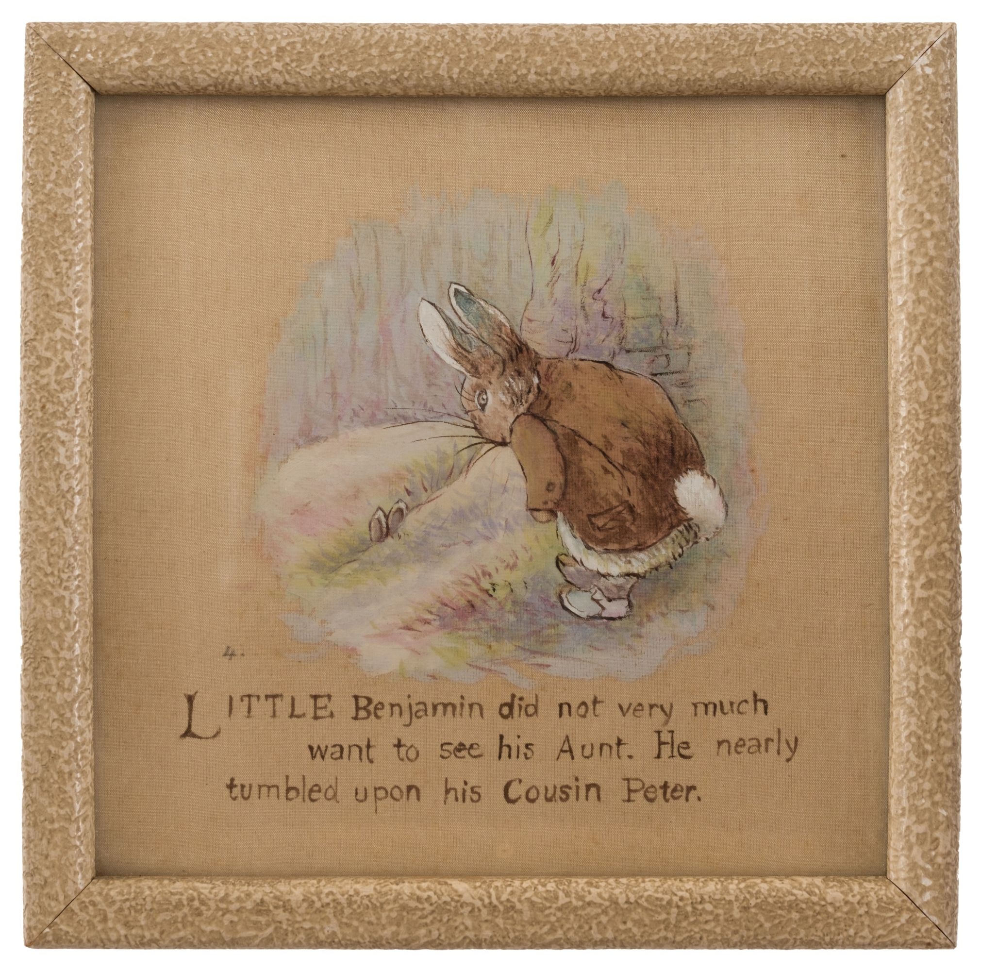 An original watercolour by Beatrix Potter depicting Benjamin Bunny.