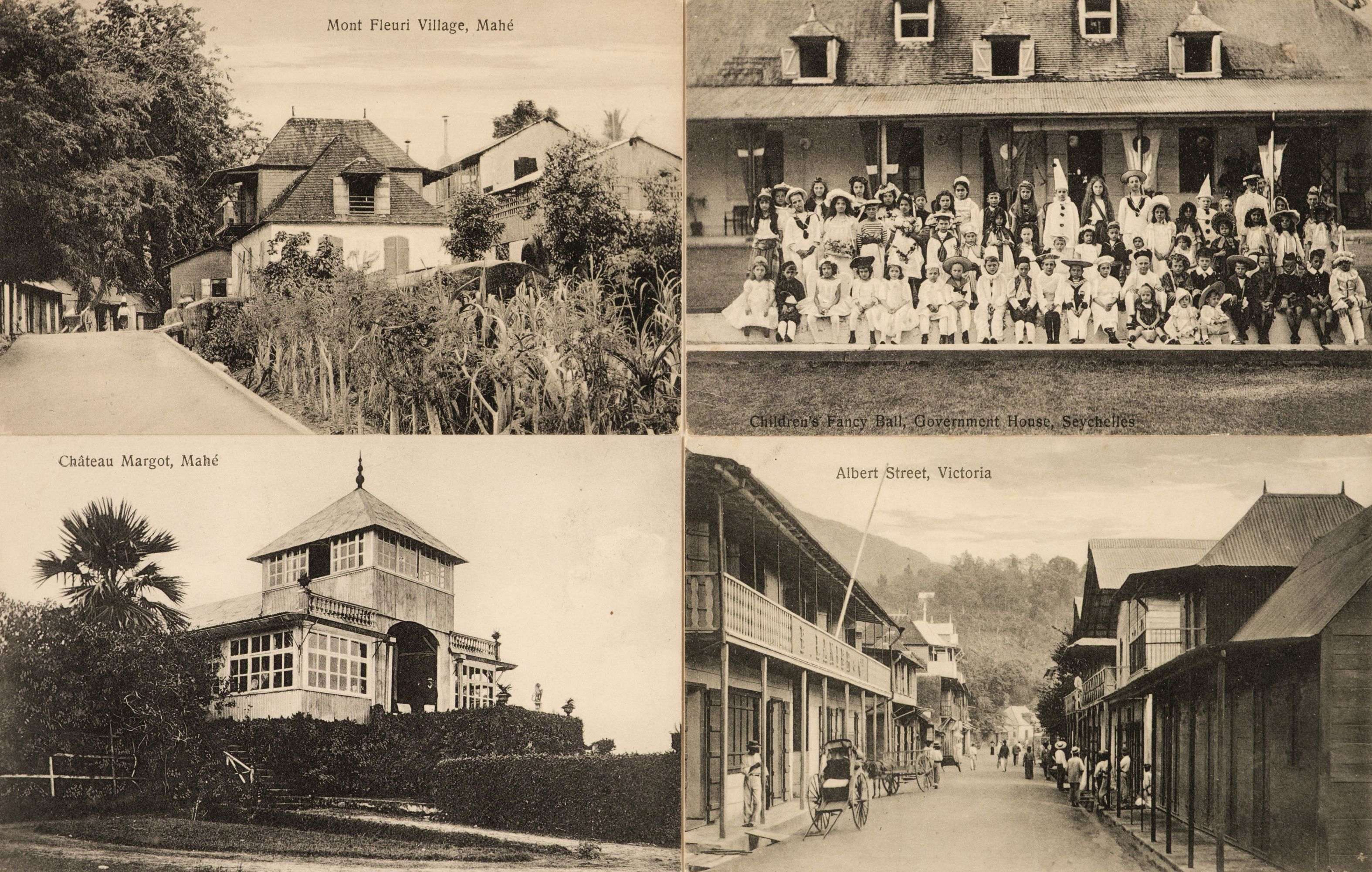 A group of four postcards from the Seychelles.