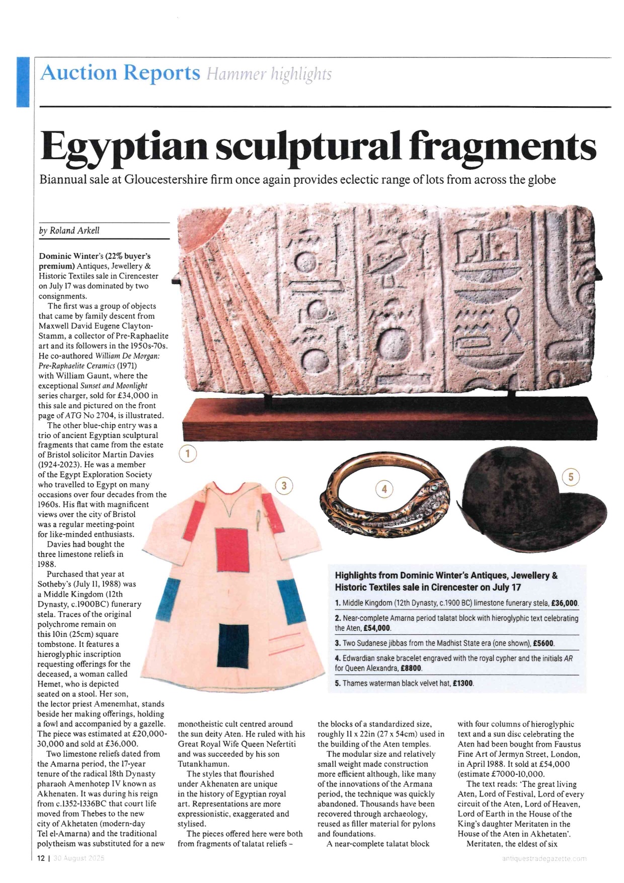 Dominic Winter Auctioneers in the News: Antiques Trade Gazette, Egyptian Sculptural Fragments