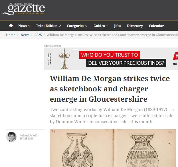 Dominic Winter Auctioneers in the News: Antiques Trade Gazette, William De Morgan