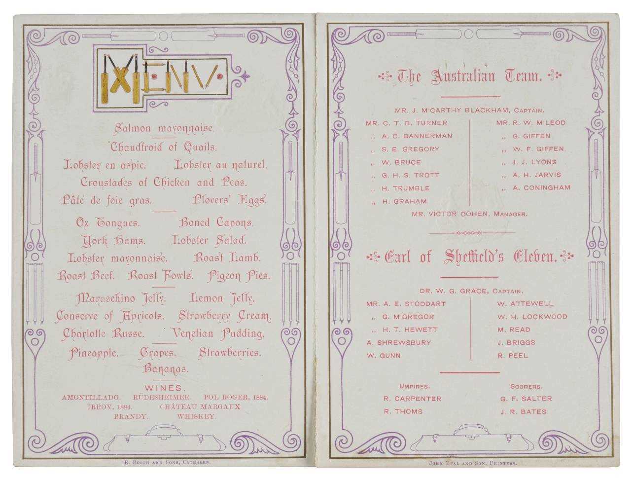 Lot 233 - Cricket Menu.