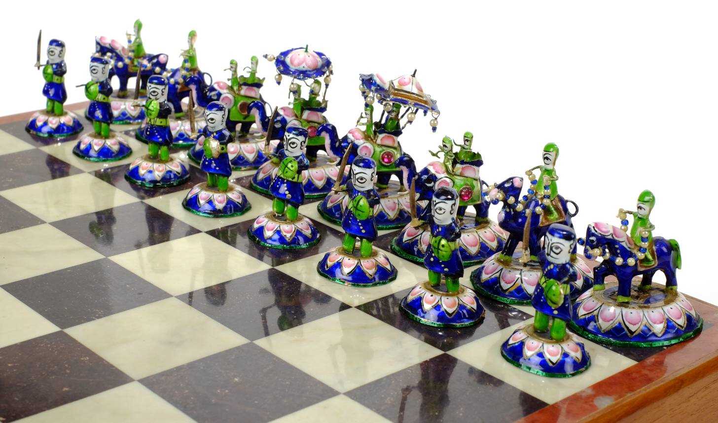 Lot 118 - A modern Indian silver and enamel chess set