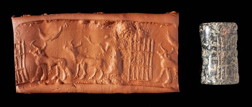 Lot 217 - Akkadian green serpentine cylinder seal