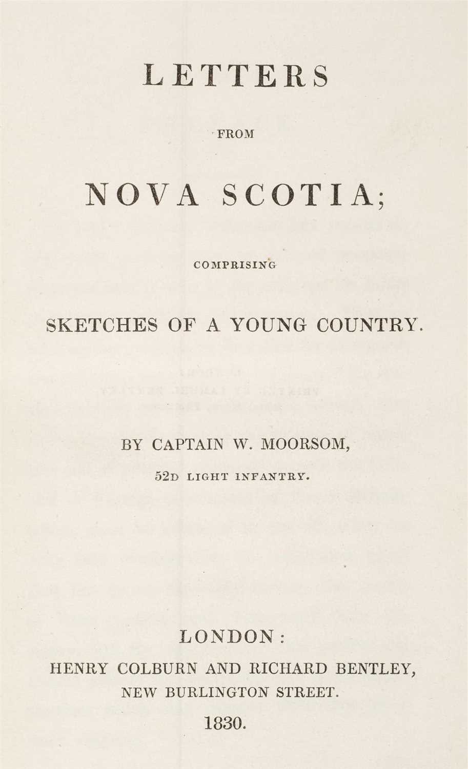 Lot 367 - Moorsom (William Scarth.). Letters from Nova Scotia, 1830