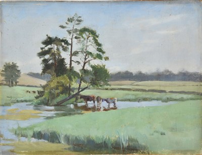 Lot 343 - Lees (Edith, 1890-1984). Landscape with cattle watering