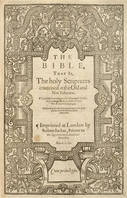 Lot 276 - Bible [English]. The Bible, Robert Barker, 1602