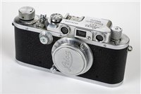Lot 382 - Leica IIIb rangefinder (1938) with Elmar 50mm f/3.5 lens.