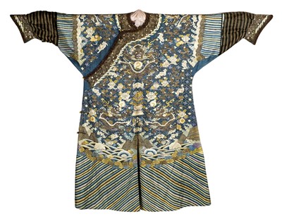 Lot 142 - Chinese Dragon Robe.  A kesi silk nine-dragon robe, late Qing Dynasty