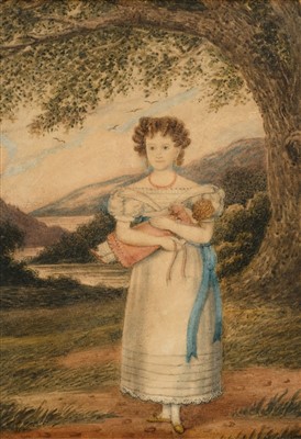 Lot 419 - English School. Portrait of a girl with a doll, circa 1820