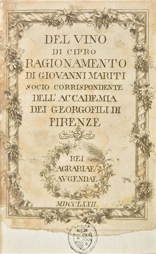 Lot 414 - Mariti (Giovanni). Del vino di Cipro, 1st edition, Florence, 1772