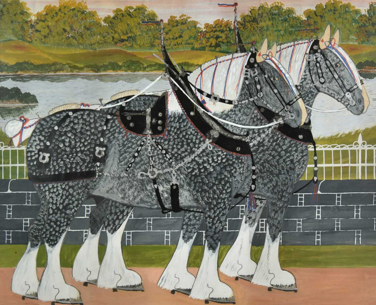 Lot 179 - Attributed to William Robbie (1887-1967). Pair of Shire Horses, watercolour, circa 1900