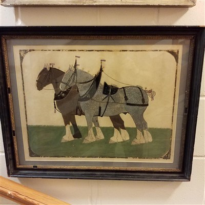 Lot 179 - Attributed to William Robbie (1887-1967). Pair of Shire Horses, watercolour, circa 1900