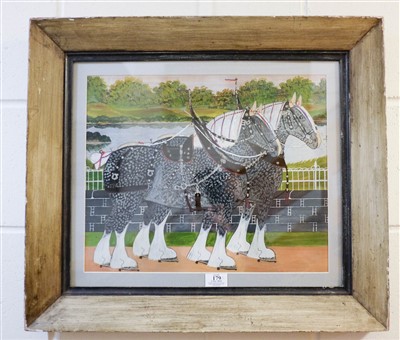 Lot 179 - Attributed to William Robbie (1887-1967). Pair of Shire Horses, watercolour, circa 1900
