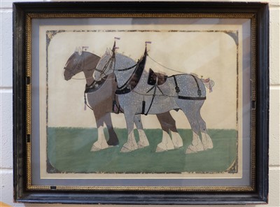 Lot 179 - Attributed to William Robbie (1887-1967). Pair of Shire Horses, watercolour, circa 1900