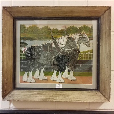 Lot 179 - Attributed to William Robbie (1887-1967). Pair of Shire Horses, watercolour, circa 1900