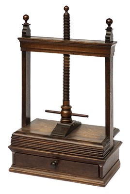 Lot 299 - Book press. A fine stained oak book or linen press with integral fitted drawer, 19th century