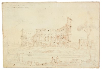 Lot 240 - Francesco Guardi (1712-1793, follower of). Coliseum and Arch of Titus, Rome