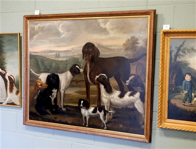 Lot 411 - Naive School. Portrait of seven dogs, circa 1780s