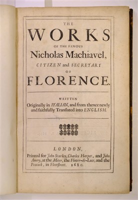 Lot 386 - Machiavelli (Niccolo). Works, 2nd edition in English, 1680