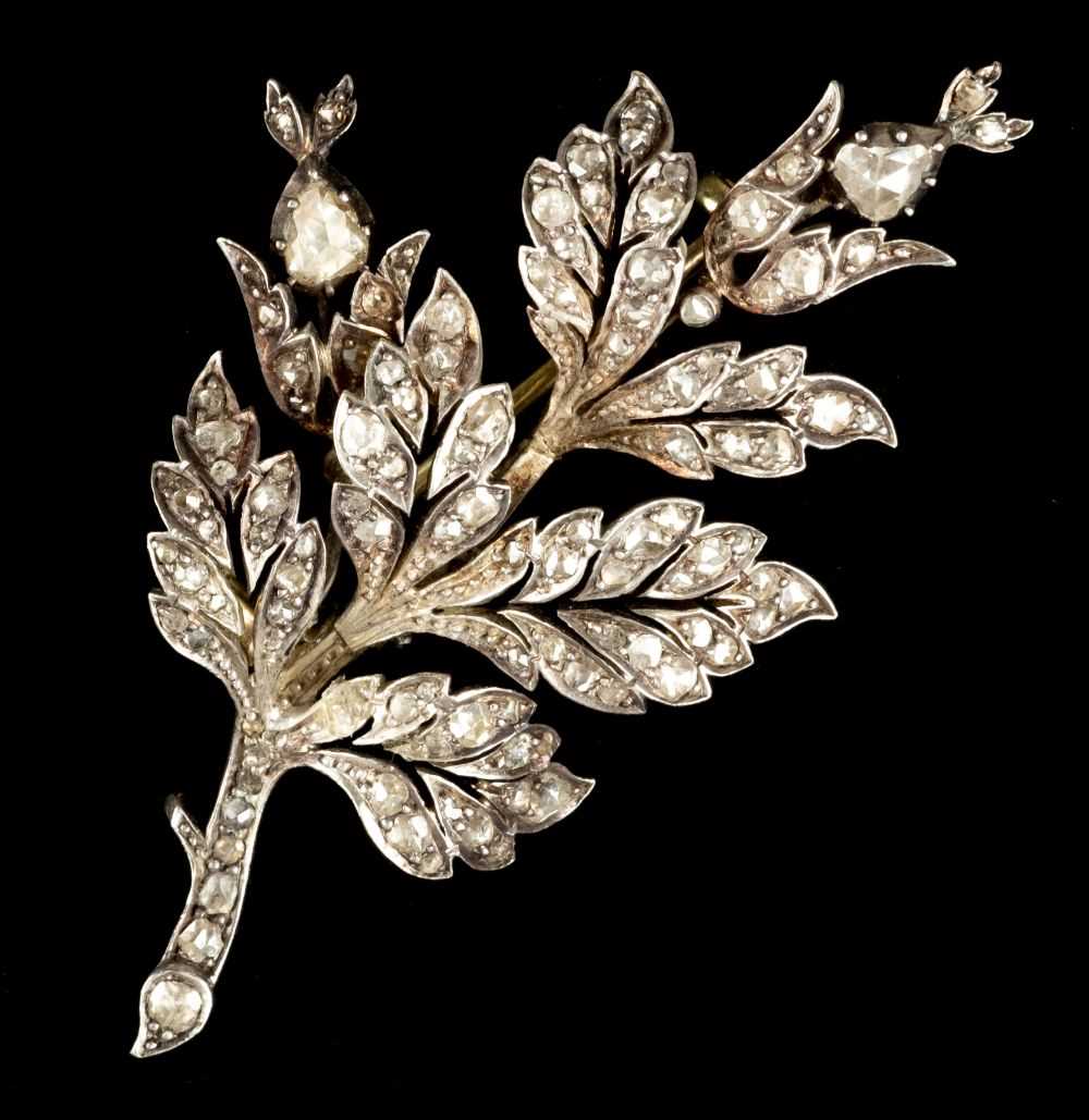 Lot 9 - Brooch. A Victorian gold and diamond leaf brooch