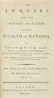 Lot 396 - Smith (Adam). Wealth of Nations, 3rd edition, 1784