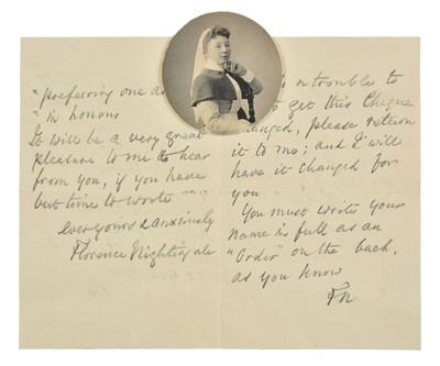 Lot 256 - Nightingale (Florence, 1820-1910). Autograph letter signed, 'Florence Nightingale', 1900