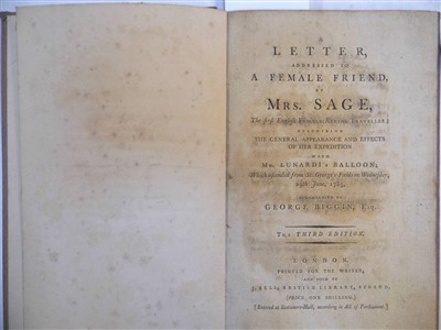 Lot 96 - Biggin (George). A Letter Addressed to a Female Friend, by Mrs Sage, 1785