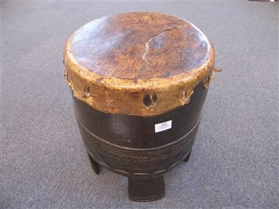 Lot 112 - African Drum. A late 19th century African hardwood drum, possibly Sudanese