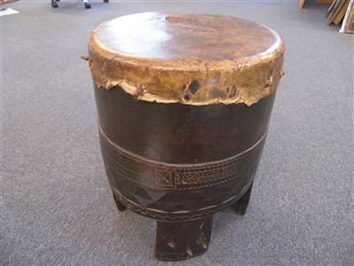 Lot 112 - African Drum. A late 19th century African hardwood drum, possibly Sudanese