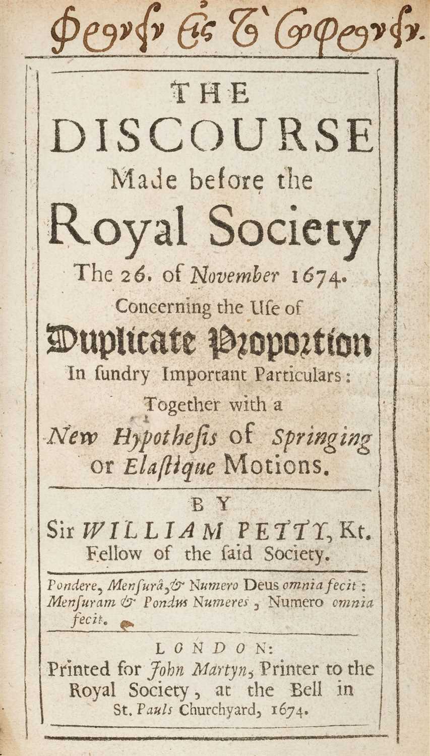 Lot 50 - Petty (Sir William). Discourse concerning the use of duplicate proportion, 1674
