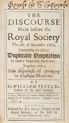 Lot 50 - Petty (Sir William). Discourse concerning the use of duplicate proportion, 1674