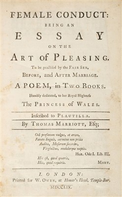 Lot 283 - Marriott (Thomas).  Female Conduct. A Poem, 1st edition, 1785