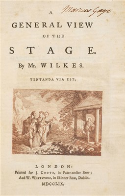 Lot 224 - Wilkes (Thomas). A General View of the Stage, 1st edition, 1759