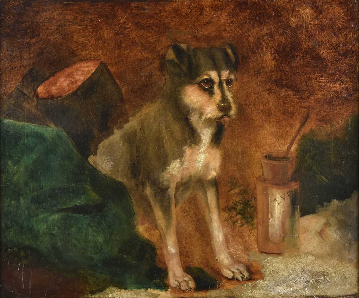 Lot 427 - Naive School. Portrait of a seated terrier, circa 1850-70