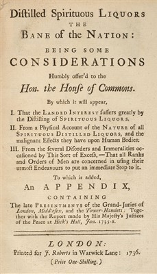 Lot 172 - Wilson (Thomas). Distilled Spirituous Liquors. The Bane of the Nation, 1st edition, 1736