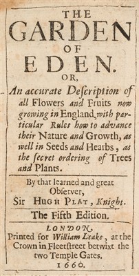 Lot 27 - Plat (Sir Hugh). The Garden of Eden, 1660