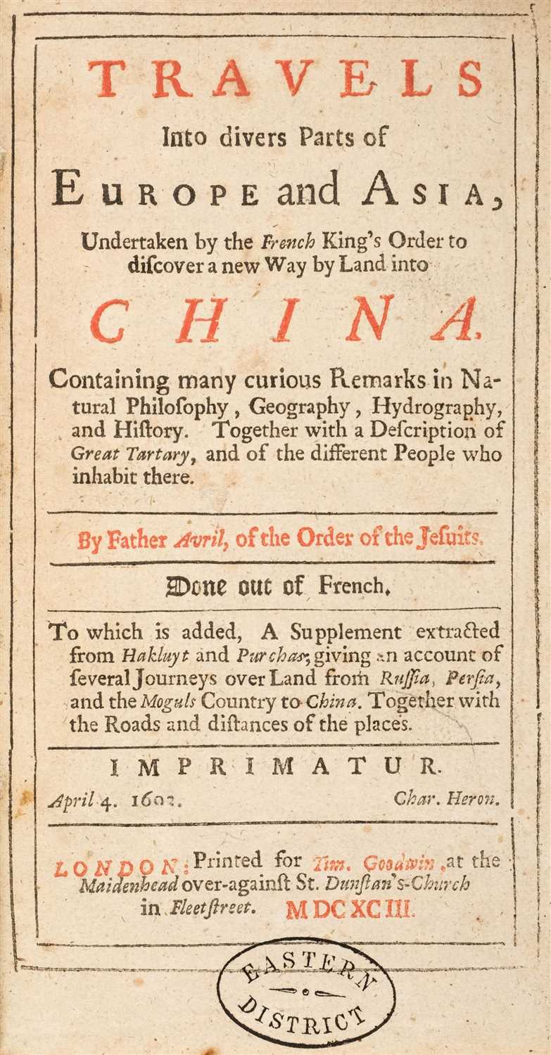 Lot 92 - Avril (Philippe). Travels into divers Parts of Europe and Asia ... into China, 1693