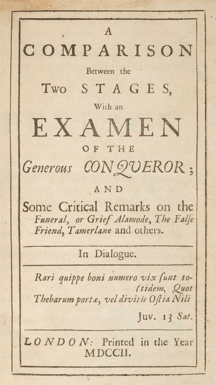 Restoration theatre. A Comparison between the Two Stages, 1st edition, 1702