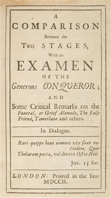Lot 118 - Restoration theatre. A Comparison between the Two Stages, 1st edition, 1702