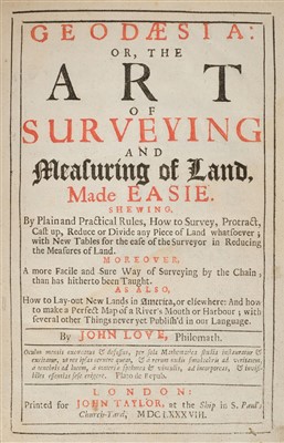 Lot 87 - Love (John). Geodaesia: or, the Art of Surveying and Measuring of Land, 1st edition 1688