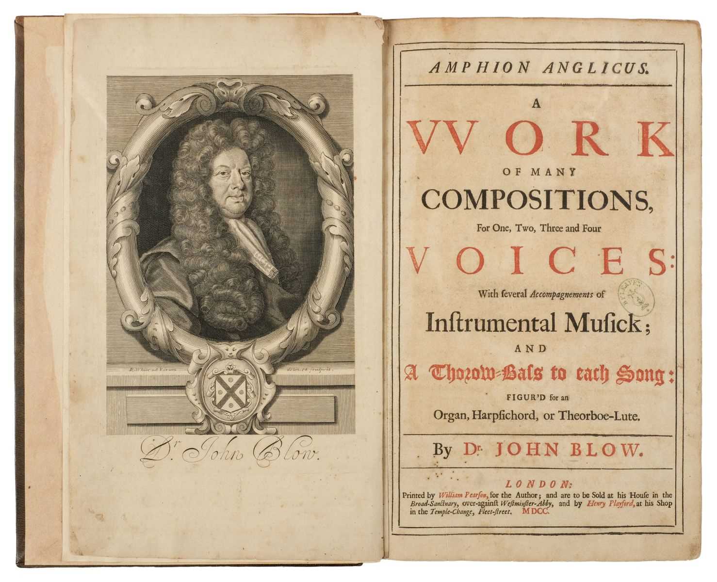 Blow (John). Amphion Anglicus, 1700