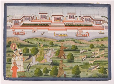 Lot 403 - Provincial Mughal School. 'The Nabob Shujah al Dawlah on horse back', 1760