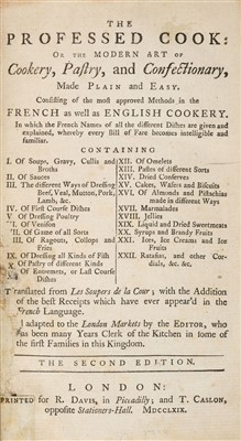 Lot 250 - Menon (& Bernard Clermont). The Professed Cook: or, the Modern Art of Cookery, 1769
