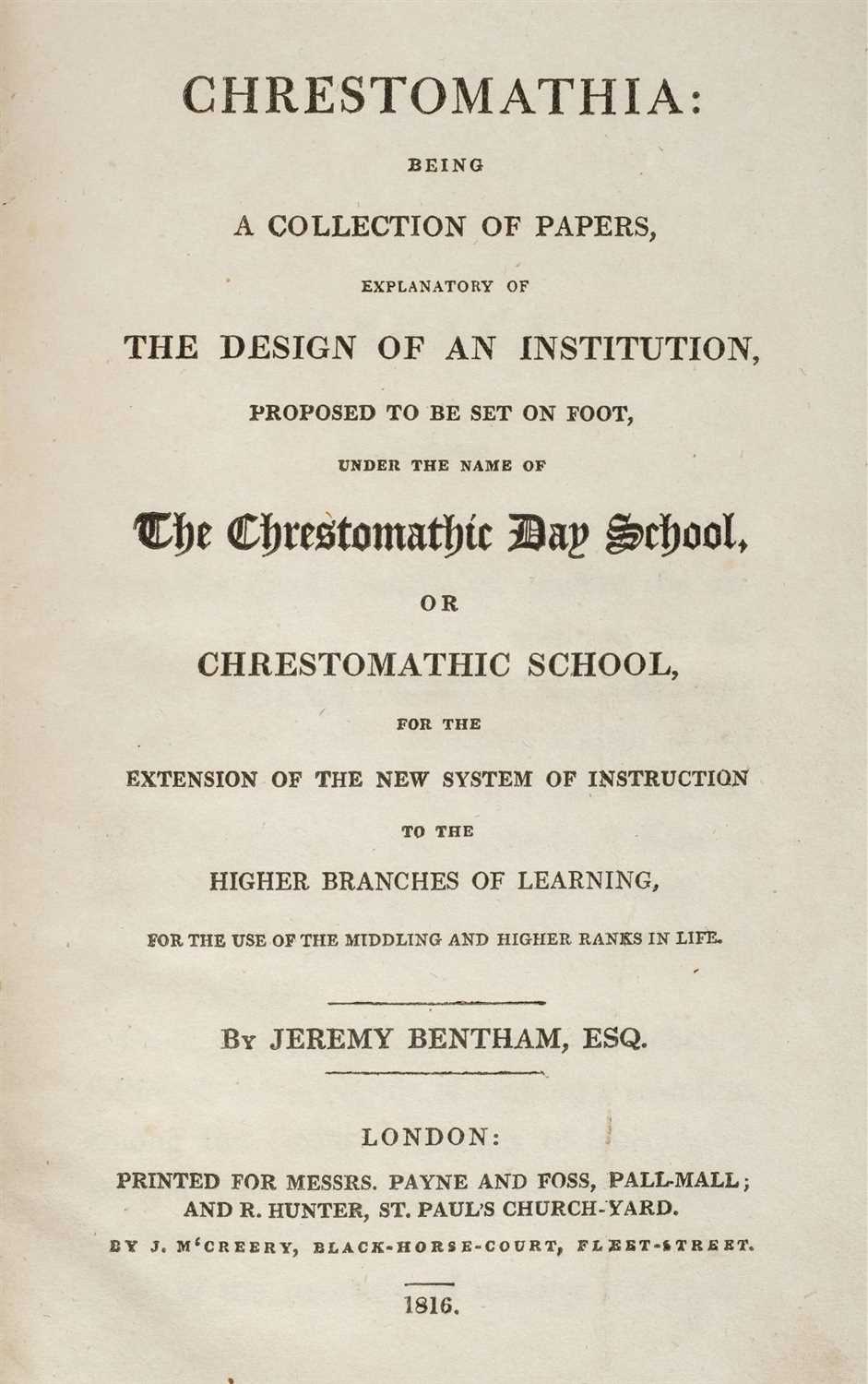 Lot 350 - Bentham (Jeremy). Chrestomathia, 1st collected edition, 1816-17