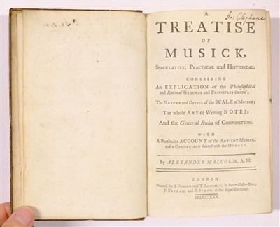 Lot 162 - Malcolm (Alexander). A Treatise of Musick, 1730