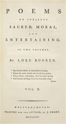 Lot 282 - Booker (Luke). Poems on Subjects Sacred, Moral, and Entertaining, 1785