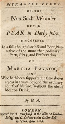 Lot 39 - H.A. Mirabile Pecci: or, The Non-Such Wonder of the Peak in Darby shire discovered, 1669