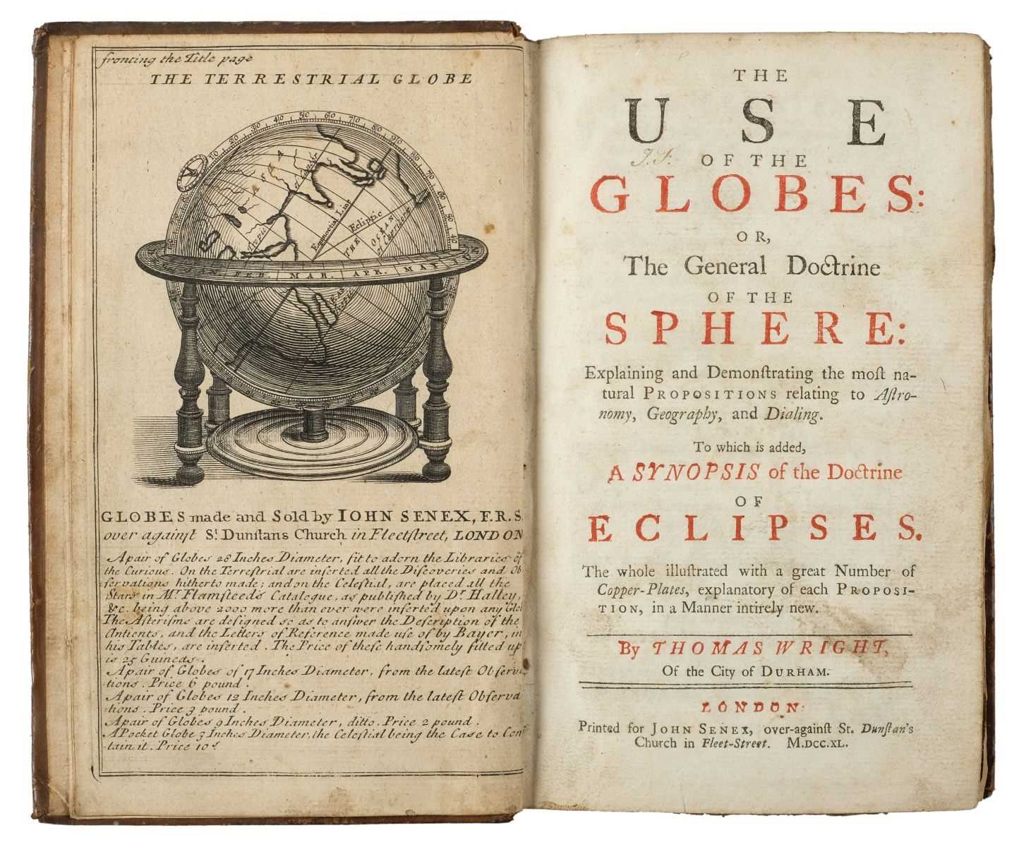 Lot 181 - Wright (Thomas). The Use of the Globes, 1st edition, for John Senex, 1740
